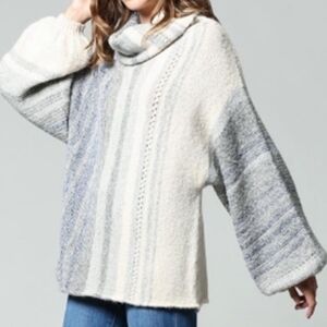 Fate Blue and Cream Cowl Neck Sweater
